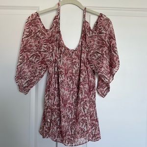 Pink and white off the shoulder blouse